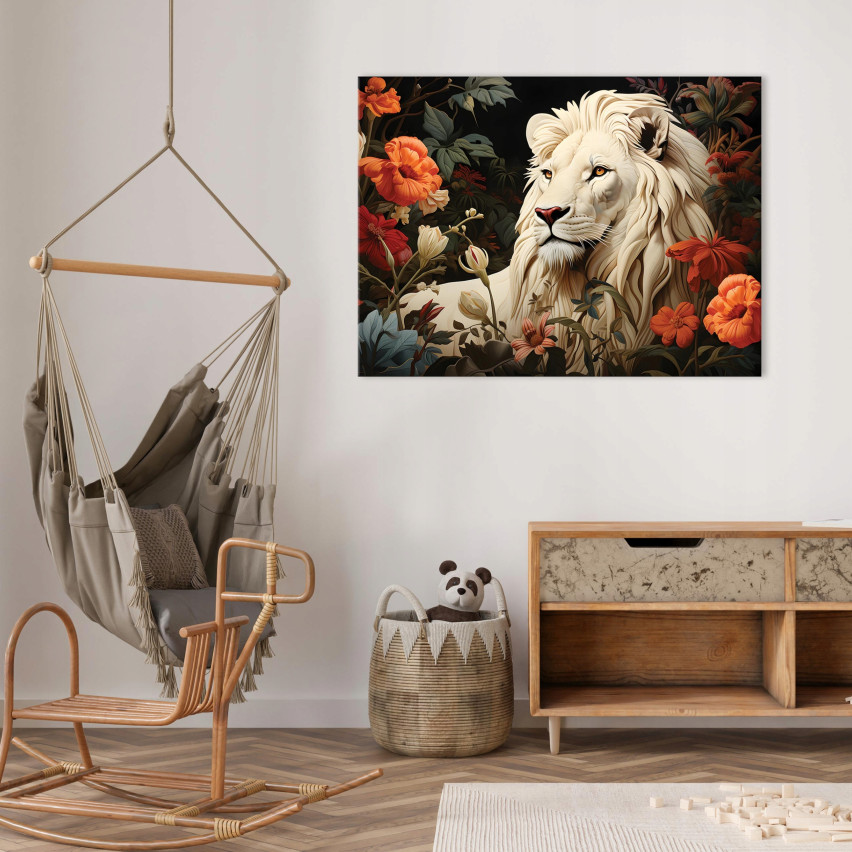 Image LION FLOWERS ANIMALS På Canvas Vägg för sovrum vardagsrum 100x70