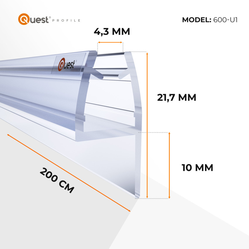 Sidoduschförsegling 200 cm transparent, 2 st