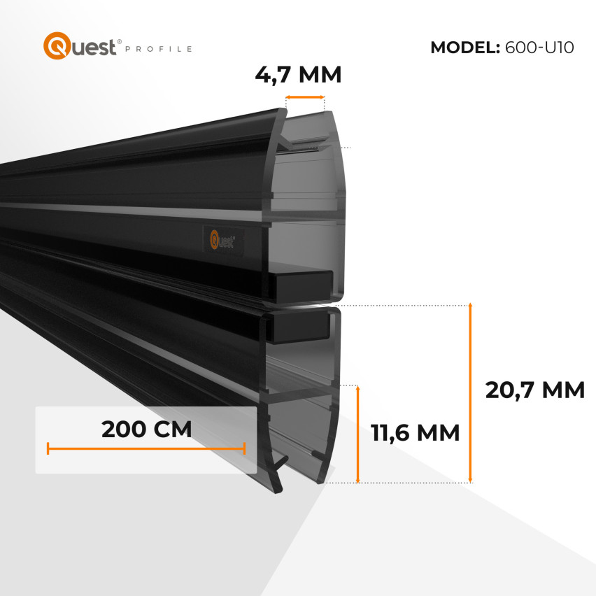 Magnetisk duschtätning rak 200 cm svart, 2 st