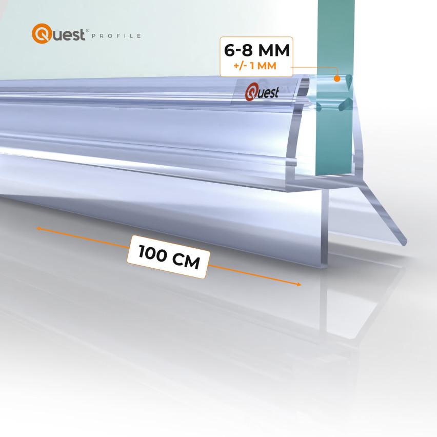 Duschbotten tätning 100 cm, för glas 6-8 mm, klar, 2 st