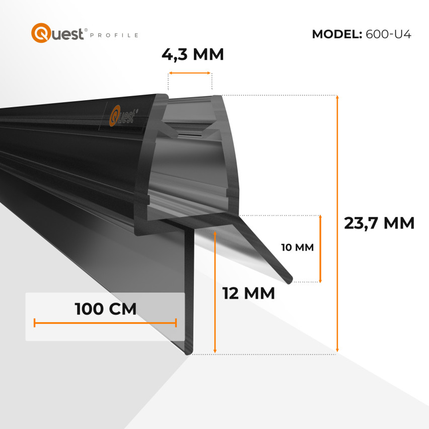 Duschbotten tätning 100 cm svart, 2 st