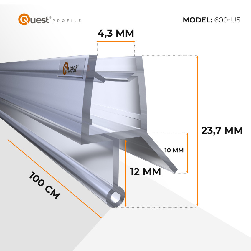 Duschbottenförsegling 100 cm transparent, rund, med rundad tunnel, 2 st