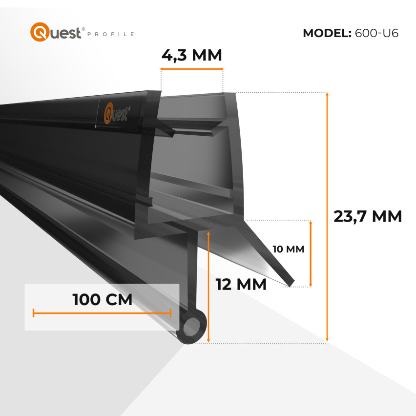 Duschbottenförsegling 100 cm svart, rund, med rundad tunnel, 2 st