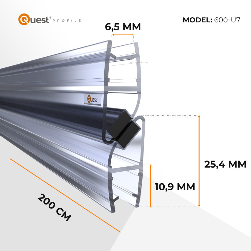 Duschpackning med magnetisk vinkel 200 cm transparent, 2 st