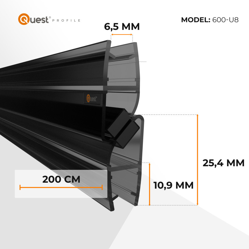 Magnetisk vinkelduschtätning 200 cm svart, 2 st
