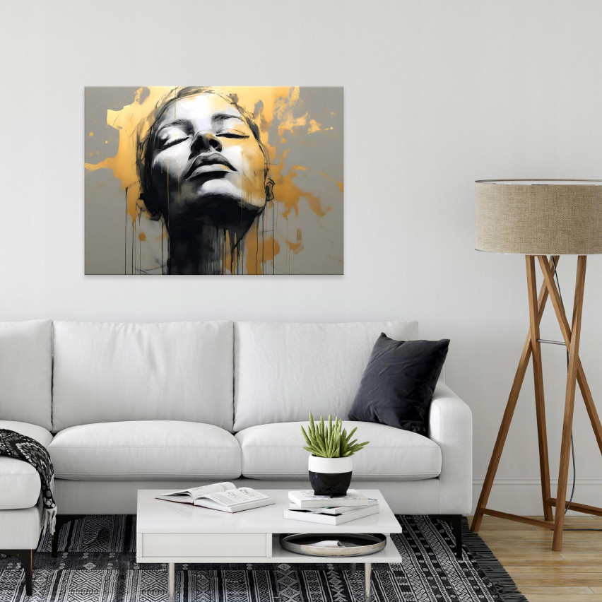 Image WOMAN'S FACE ABSTRACT Grå Guld 120x80