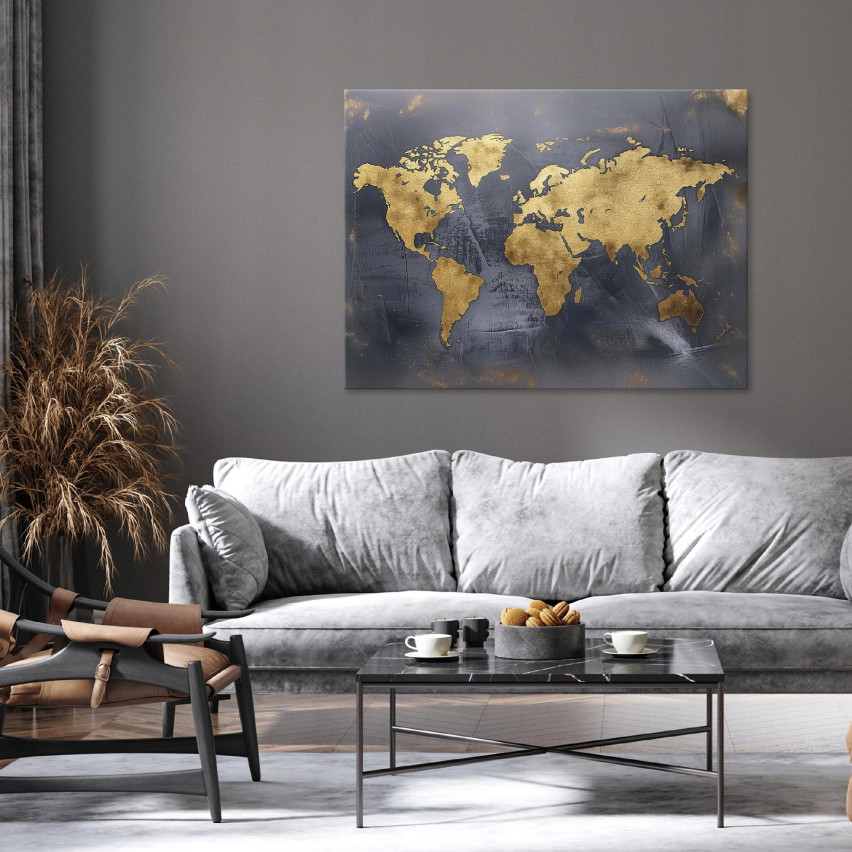 VÄRLDSBILD SVART GULD MODERN PÅ Väggtavla 120x80