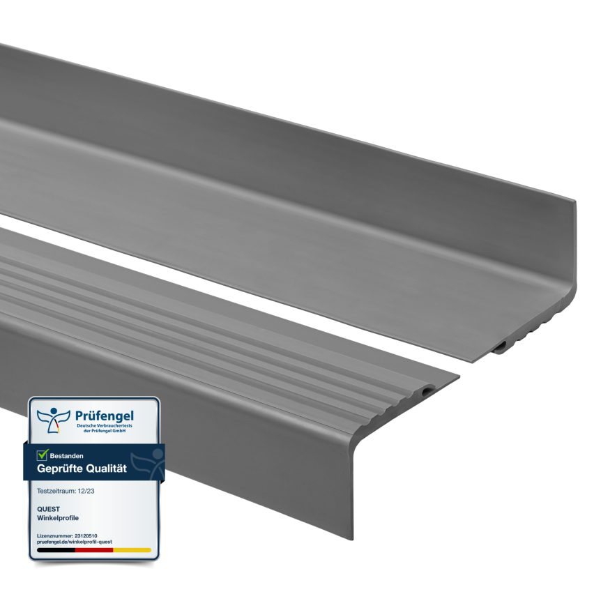 Halkfri trappkantlist PVC 48x42 mm, trapprofil, mörkgrå, 150 cm
