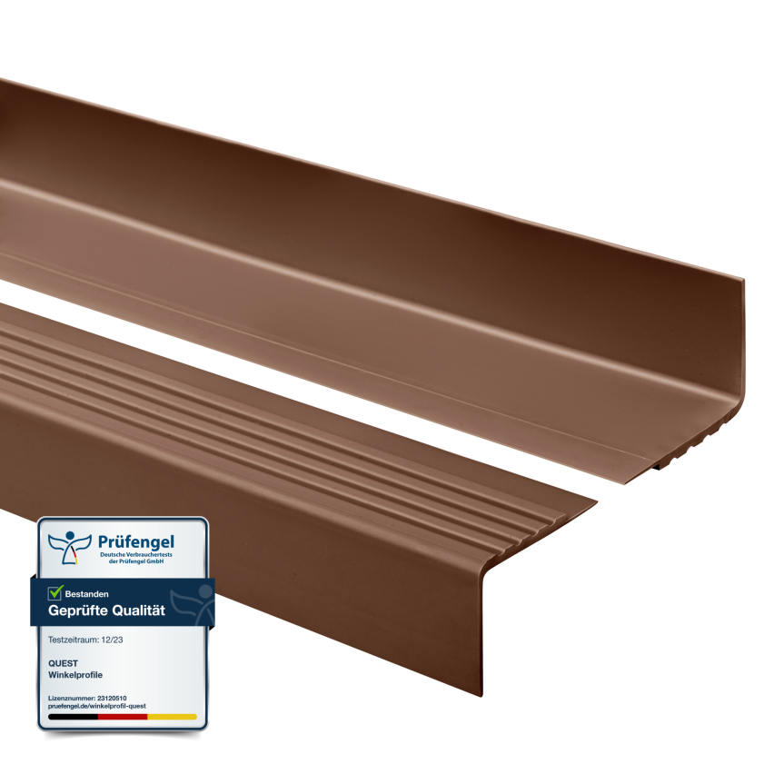 Halkfri trappkantlist PVC 40x40 mm, trapprofil RD, brun, 150 cm