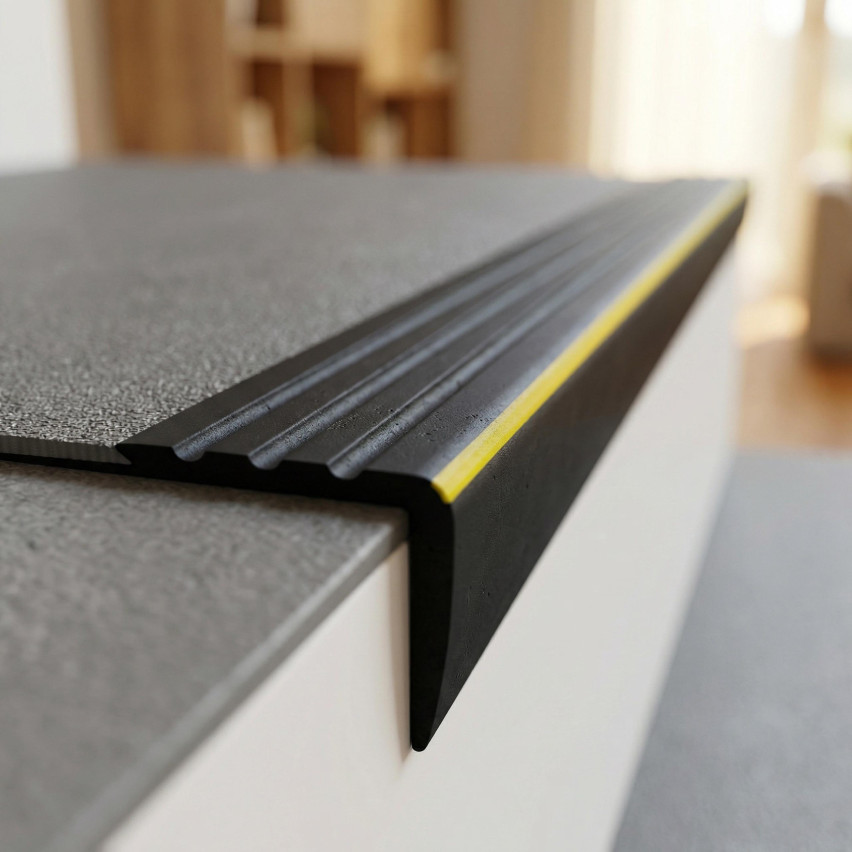 Halkfri trappkantlist PVC 40x40 mm, trapprofil RD, svart, 150 cm