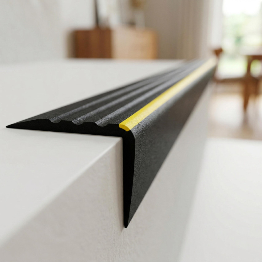 Halkfri trappkantlist PVC 55x40 mm, trapprofil RD, svart, 150 cm