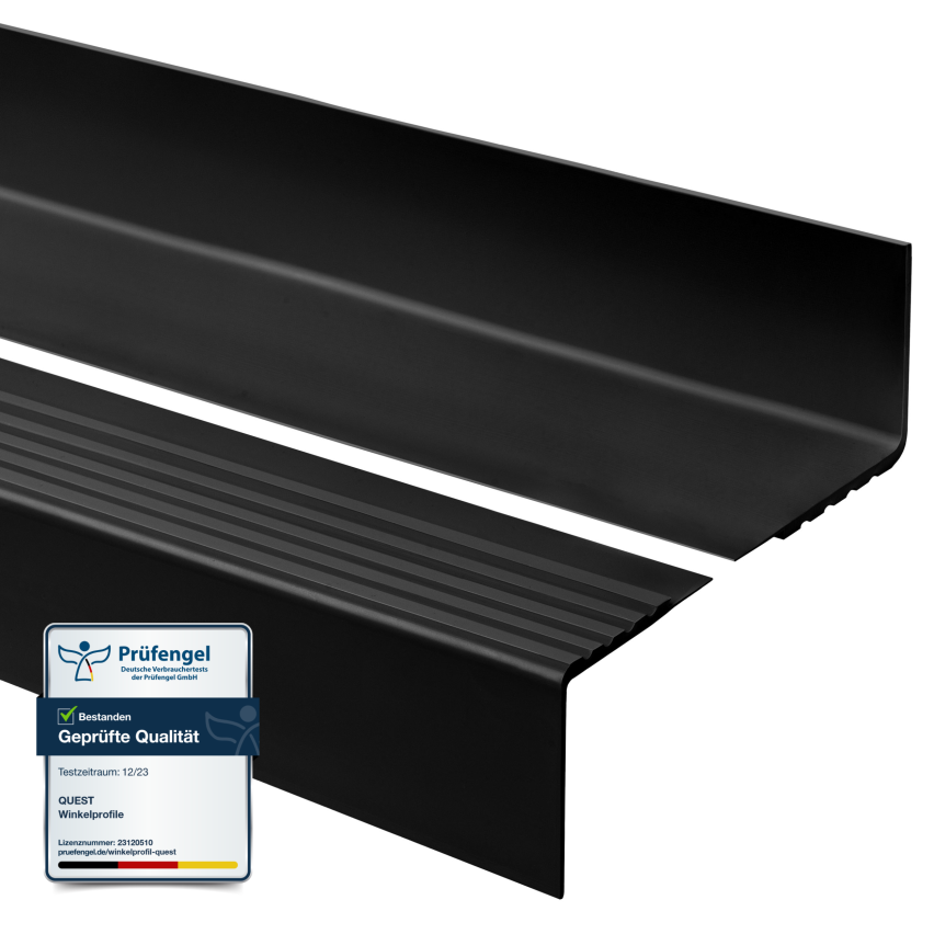 Halkfri trappkantlist PVC 40x60 mm, trapprofil RDD, svart, 150 cm
