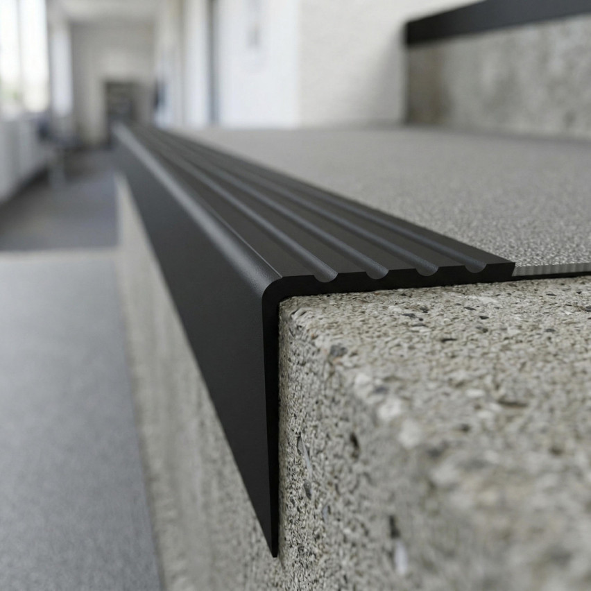 Halkfri trappkantlist PVC 40x60 mm, trapprofil RDD, svart, 150 cm
