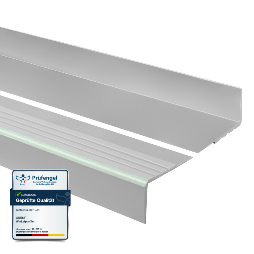 Halkfri trappkantlist PVC 40x40 mm, trapprofil RDFL, grå, 150 cm