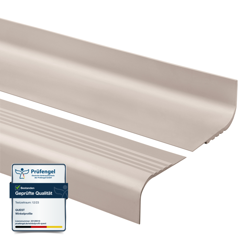Halkfri trappkantlist PVC 40x42 mm, trapprofil RDT, beige, 150 cm