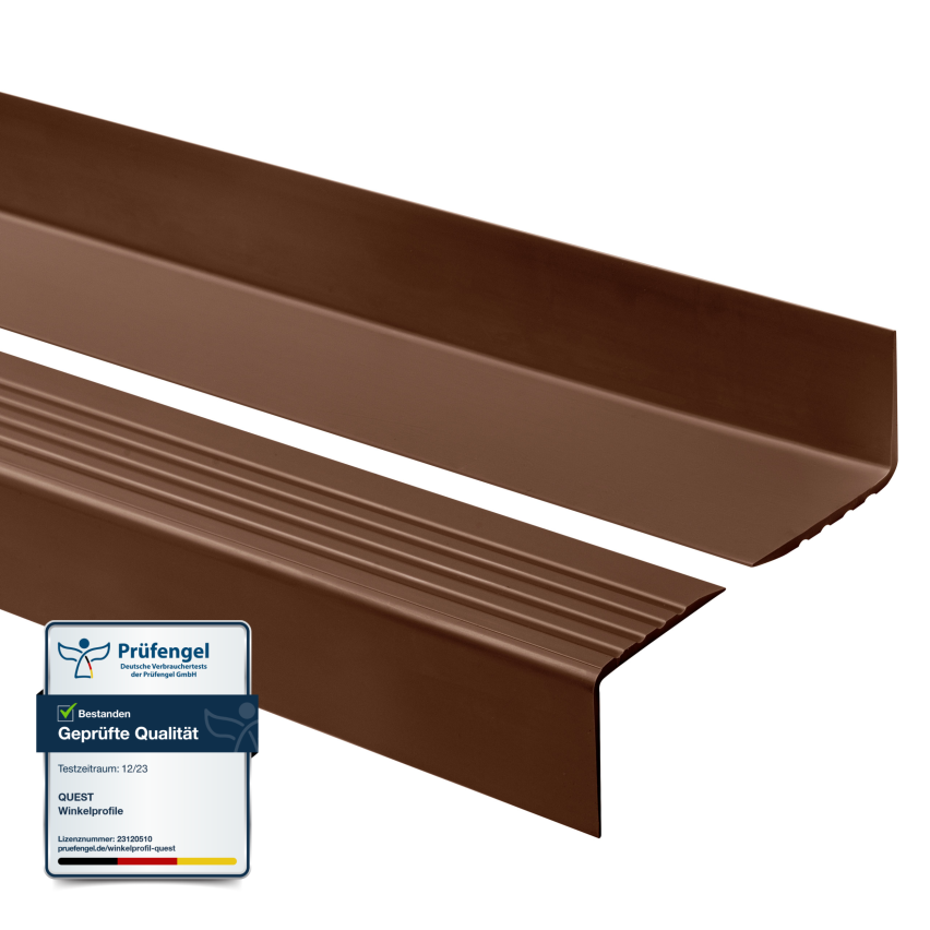 Halkfri trappkantlist PVC 50x42 mm, trapprofil RGP, brun, 150 cm