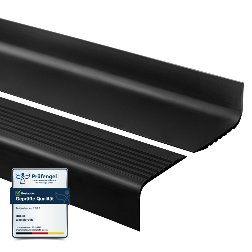 Halkfri trappkantlist PVC 70x40 mm, trapprofil RGPD, svart, 150 cm