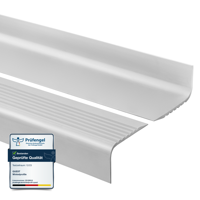 Halkfri trappkantlist PVC 70x40 mm, trapprofil RGPD, grå, 150 cm