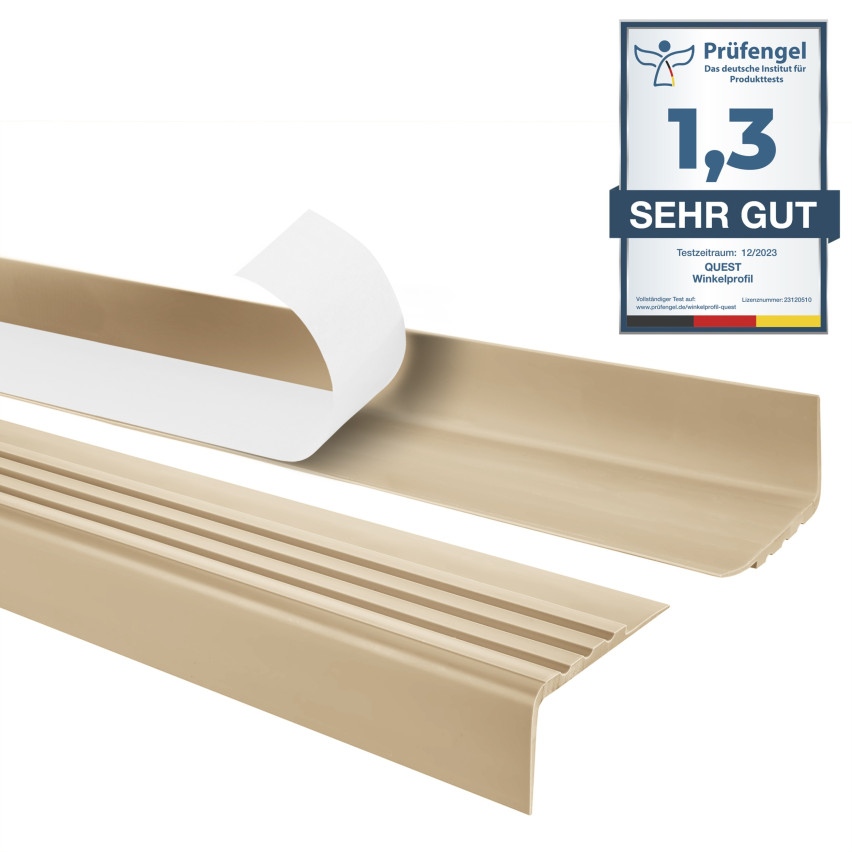 Halkfri trappkantlist PVC 30x27 mm, självhäftande trapprofil med självhäftande tejp RM, beige
