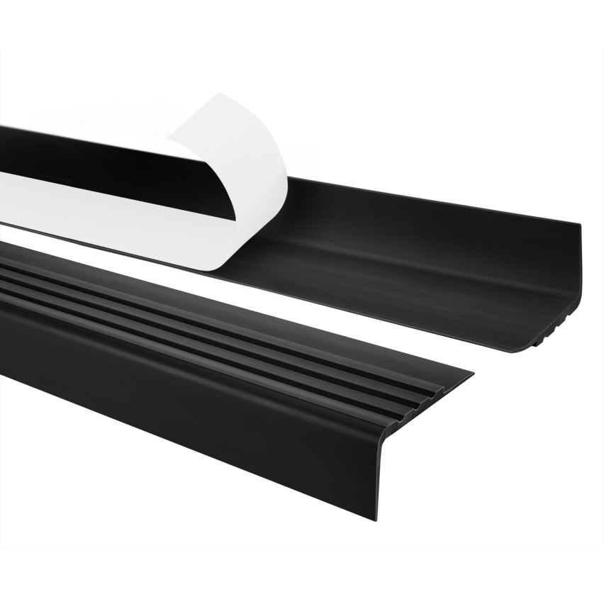 Halkfri trappkantlist PVC 30x27 mm, svart, självhäftande trapprofil med självhäftande tejp RM