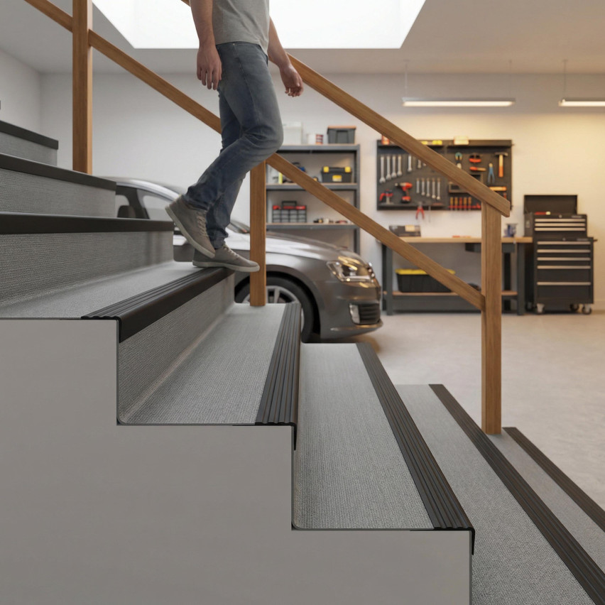 Halkfri trappkantlist PVC 30x27 mm, självhäftande trapprofil med självhäftande tejp RM, beige