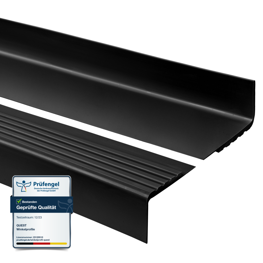 Halkfri trappkantlist PVC 40x40 mm, trapprofil RS, svart, 150 cm