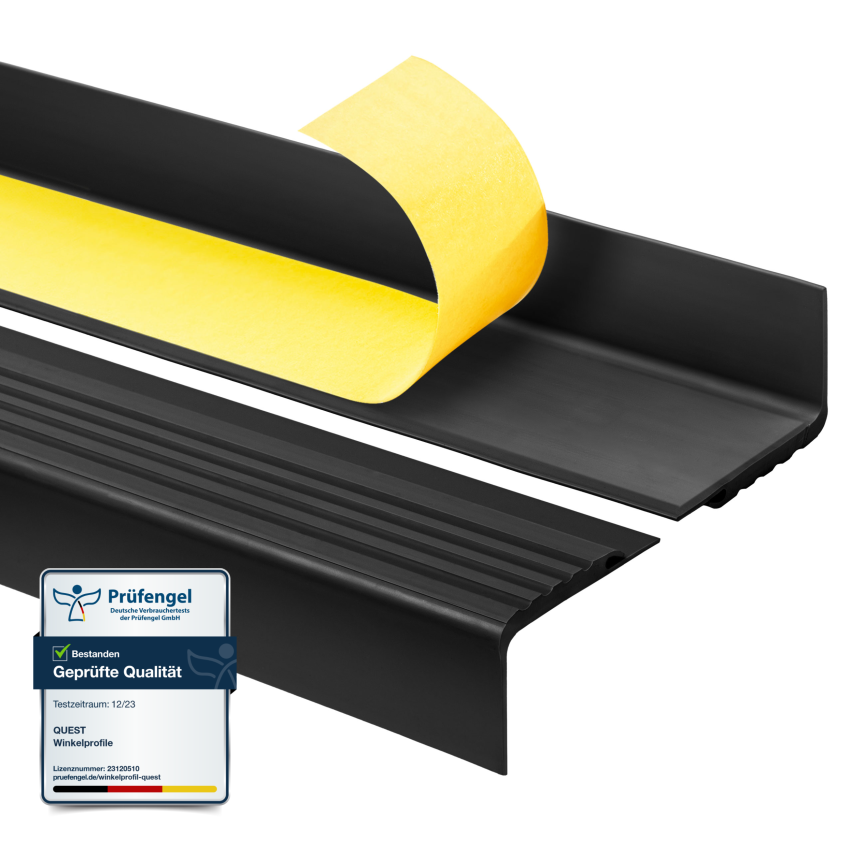 Halkfri trappkantlist PVC 48x42 mm, självhäftande trapprofil med självhäftande tejp PMW, svart