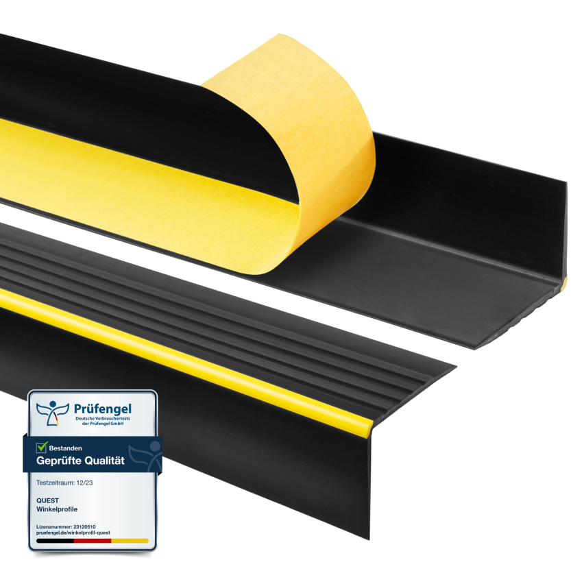 Halkfri trappkantlist PVC 55x40 mm, självhäftande trapprofil med självhäftande tejp RD-ON, svart
