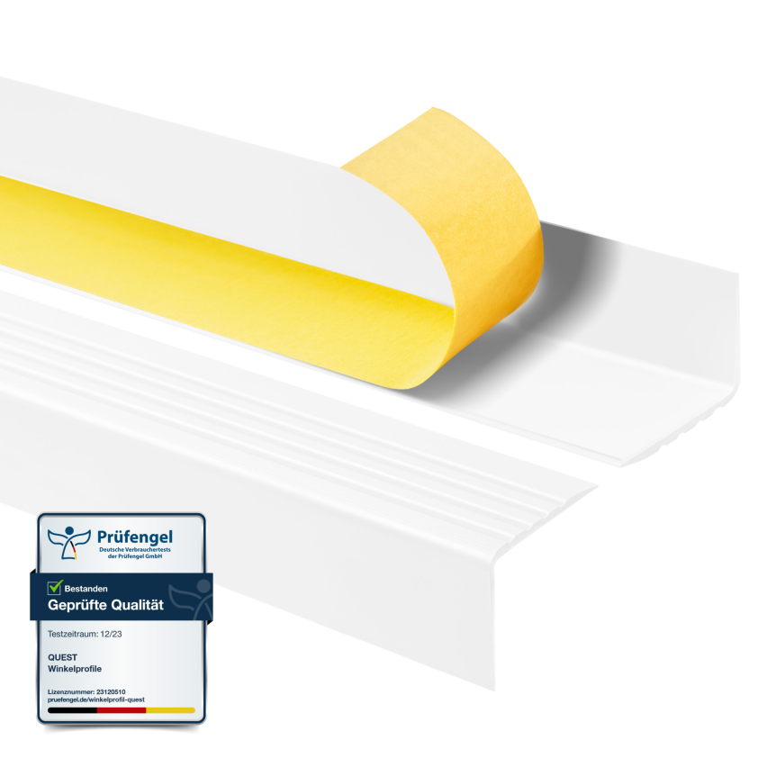 Halkfri trappkantlist PVC 50x42 mm, självhäftande trapprofil med självhäftande tejp RGP, vit