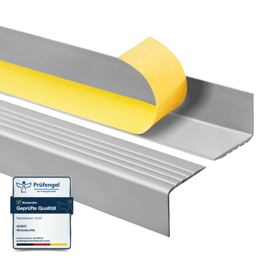 Halkfri trappkantlist PVC 50x42 mm, självhäftande trapprofil med självhäftande tejp RGP, silver