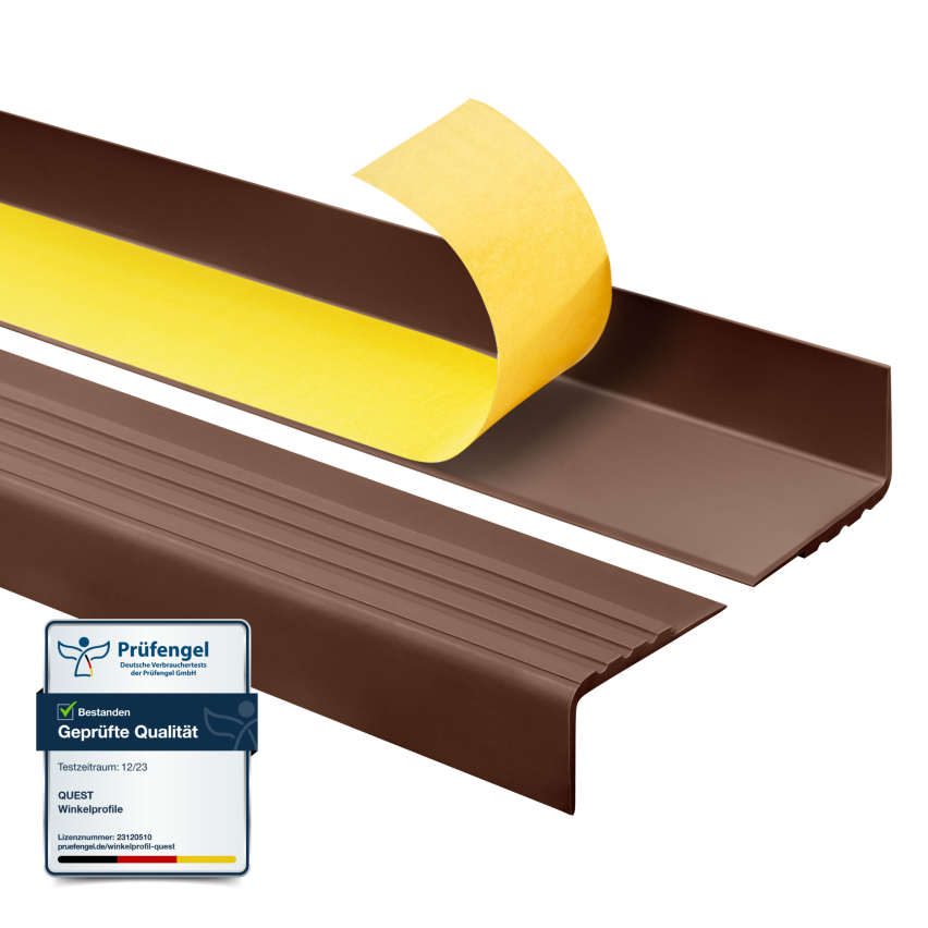 Halkfri trappkantlist PVC 30x27 mm, självhäftande trapprofil med självhäftande tejp RM, brun