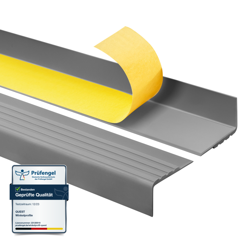 Halkfri trappkantlist PVC 30x27 mm, självhäftande trapprofil med självhäftande tejp RM, mörkgrå