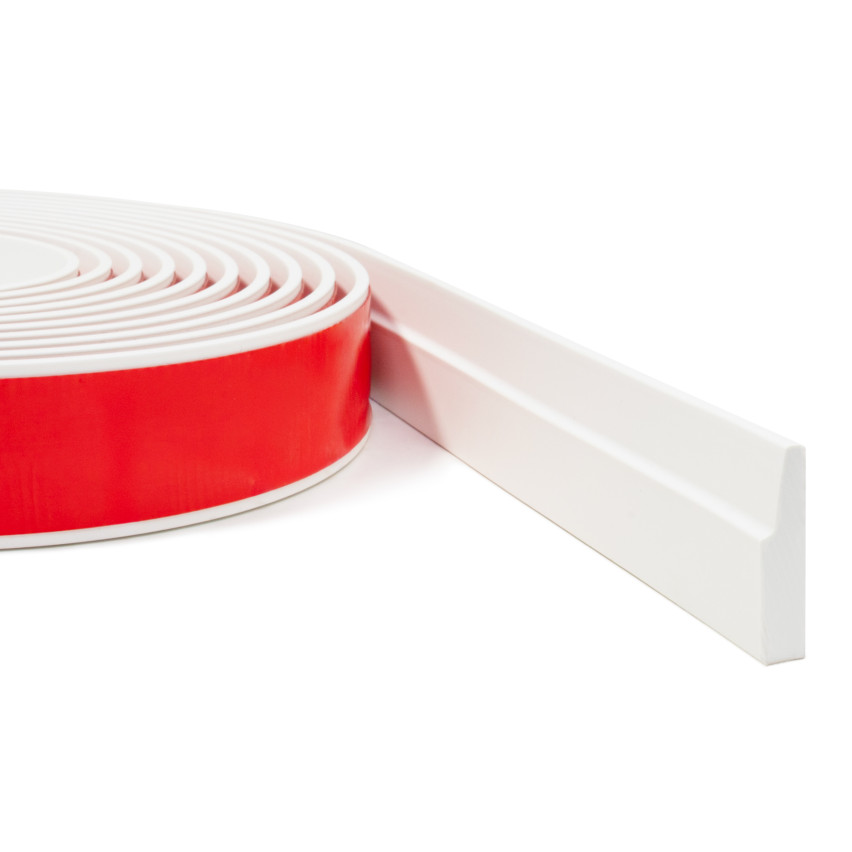 Självhäftande PVC golvlist FLEX, flexibel PREMIUM sockellist, fräst – modern RAL 9003, vit, 5 m