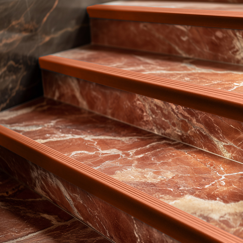 Halkfri trappkantlist PVC 40x25 mm, självhäftande trapprofil med självhäftande tejp ND, Tegelsten, 70 cm