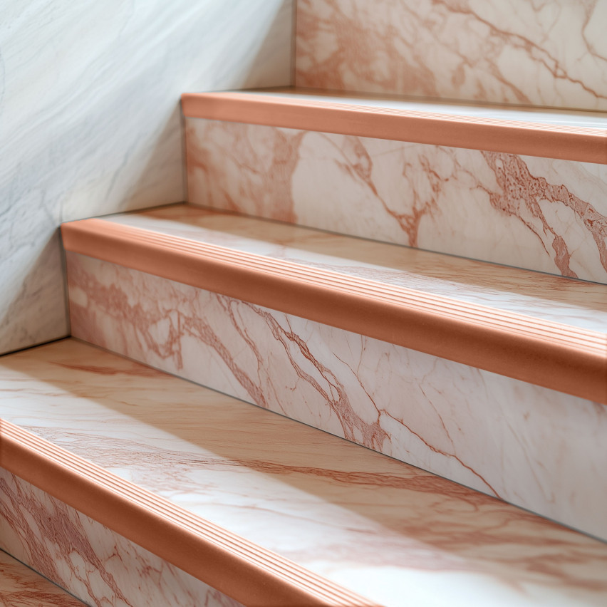 Halkfri trappkantlist PVC 40x25 mm, självhäftande trapprofil med självhäftande tejp ND, ljusbrun