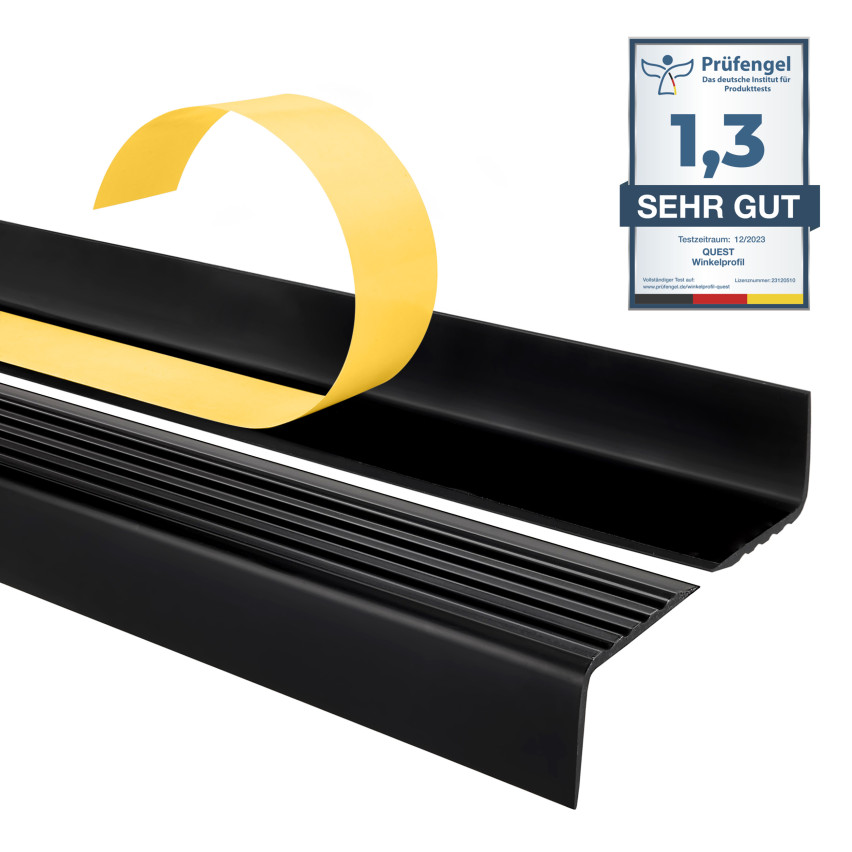Halkfri trappkantlist PVC 40x25 mm, svart, självhäftande trapprofil med självhäftande tejp ND