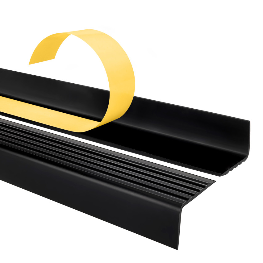 Halkfri trappkantlist PVC 40x25 mm, svart, självhäftande trapprofil med självhäftande tejp ND