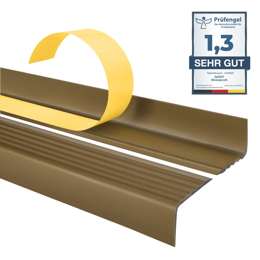 Halkfri trappkantlist PVC 40x25 mm, självhäftande trapprofil med självhäftande tejp ND, mässing