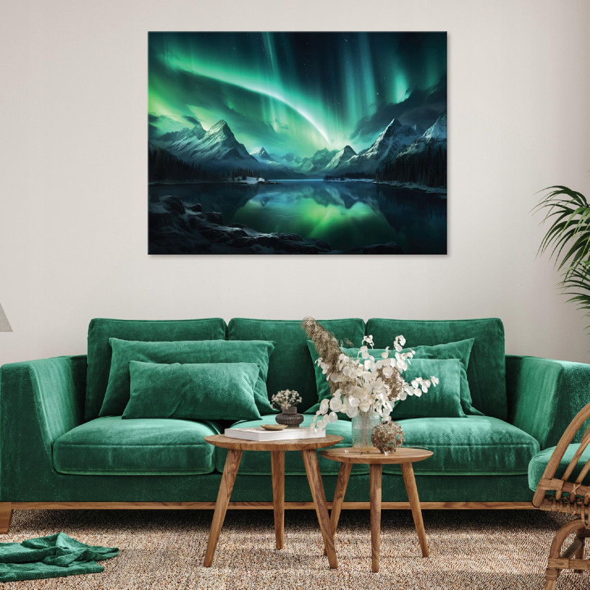 målning aurora berg turkos natur på canvas vägg vardagsrum sovrum sovrum 100x70