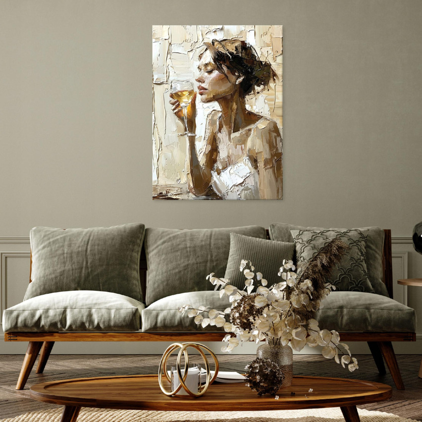 VIN KVINNA BILD SOM MÅLAD PÅ KAKELVÄG I VARDAGSRUM 100x70