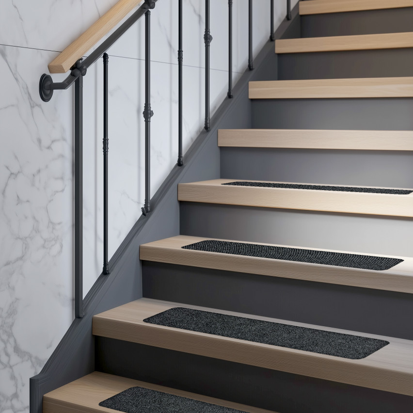 Halkfri trappmatta, rak, trappstegsskydd, krämfärgad, 76 cm