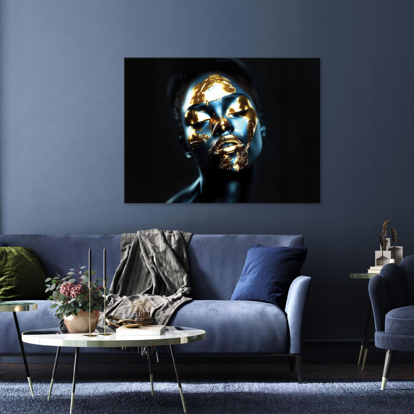 FACE ABSTRACT GOLDEN MODERN BILD PÅ Väggplatta 120x80