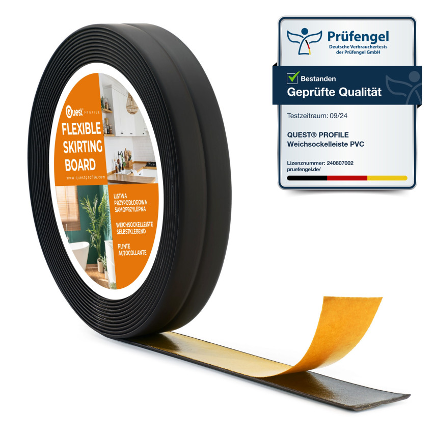 Kantband PVC 10x10 mm, självhäftande, flexibel, svart, 5 m