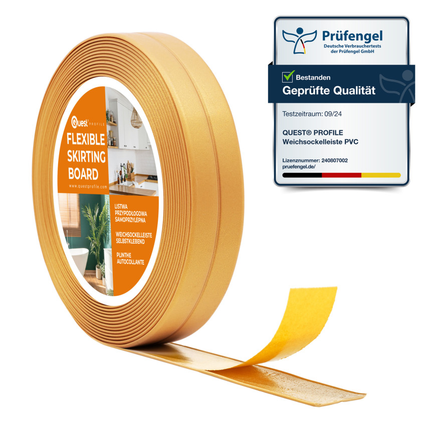 Kantband PVC 10x10 mm, självhäftande, flexibel, guld, 5 m