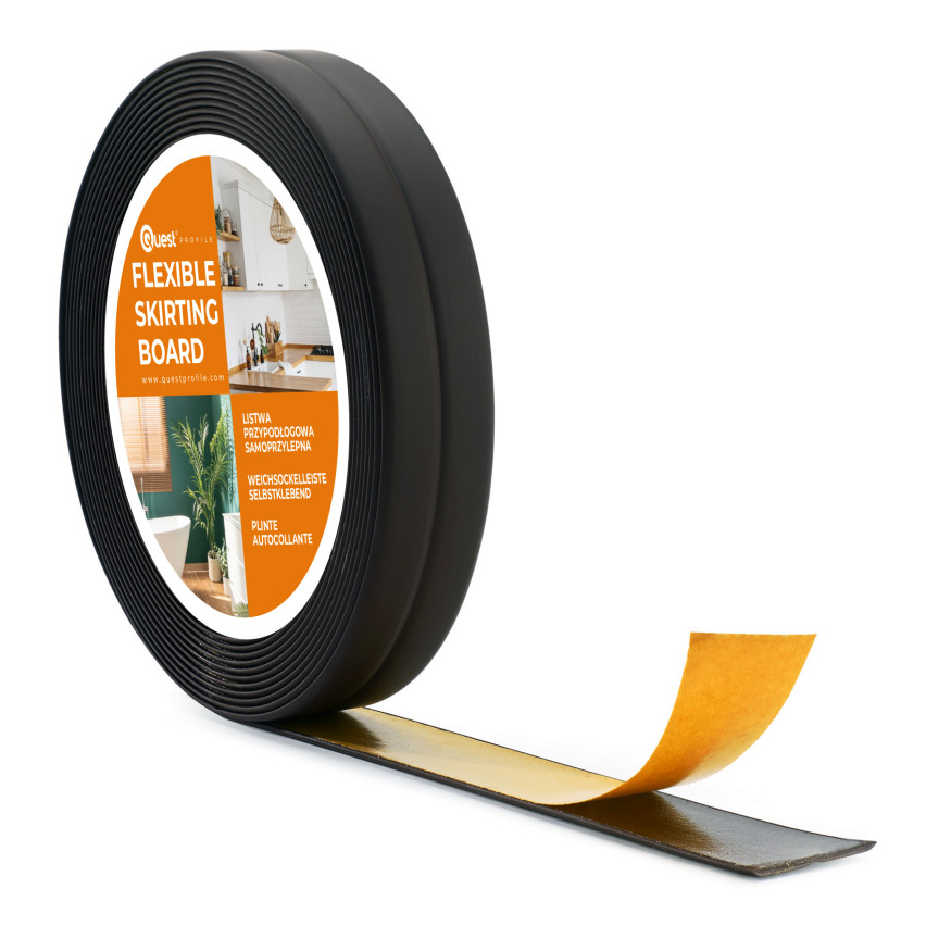 Kantband PVC 10x10 mm, självhäftande, flexibel, svart, 5 m