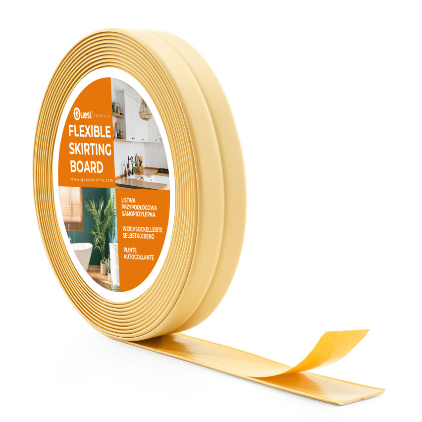 Kantband PVC 10x10 mm, självhäftande, flexibel, krämig, 5 m