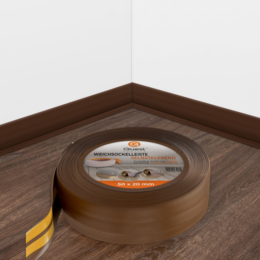 Golvlist självhäftande PVC 50x20 mm självhäftande flexibel golvlist, sockelbräda sockel, brun
