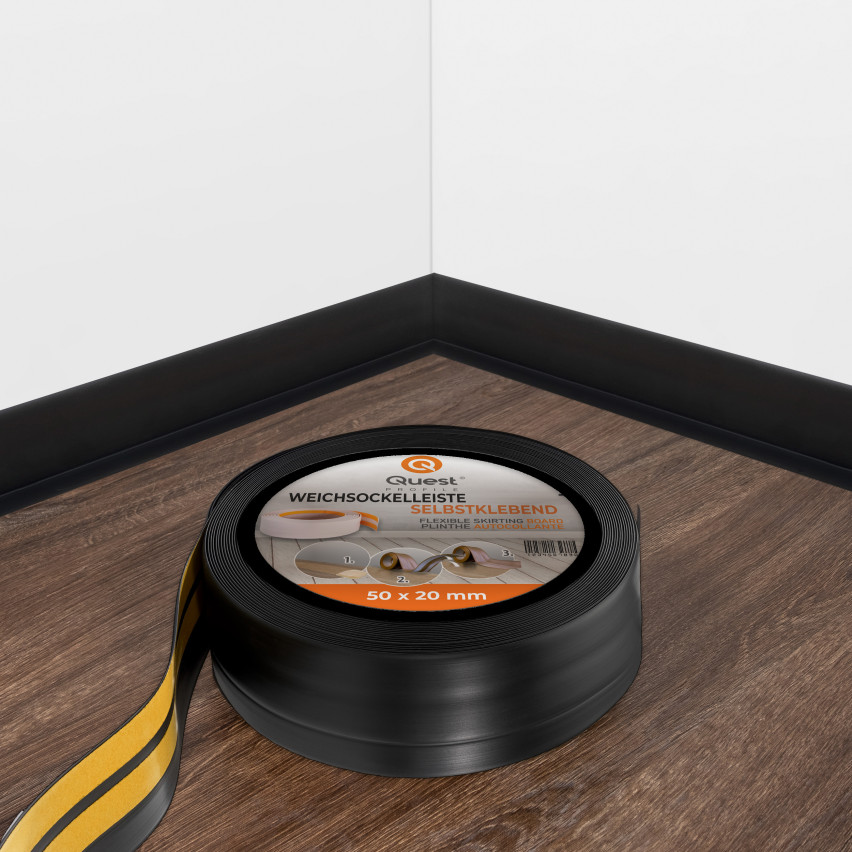 Golvlist självhäftande PVC 50x20 mm självhäftande flexibel golvlist, sockelbräda sockel, svart