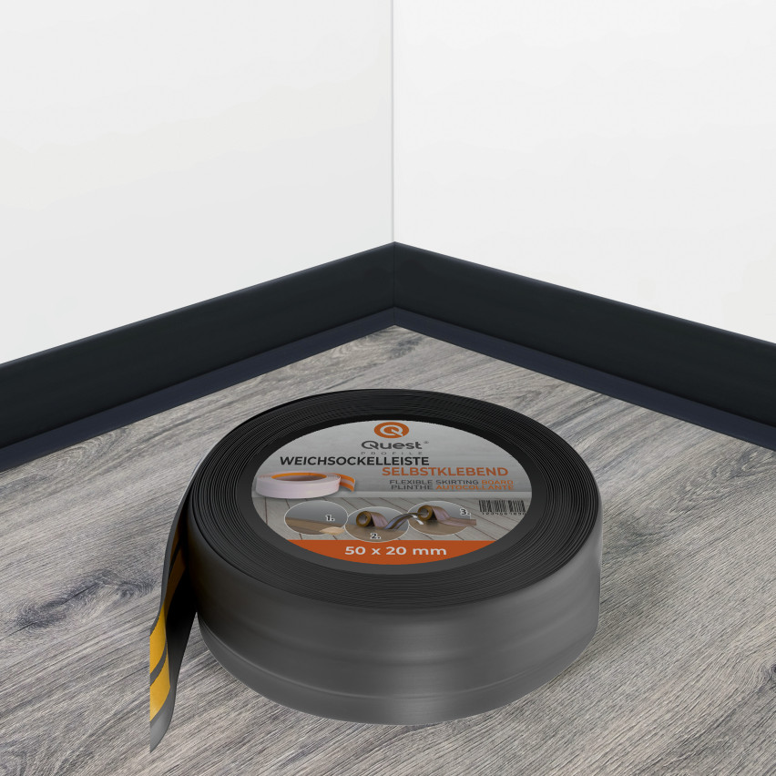 Golvlist självhäftande PVC 50x20 mm självhäftande flexibel golvlist, sockelbräda sockel, grafit