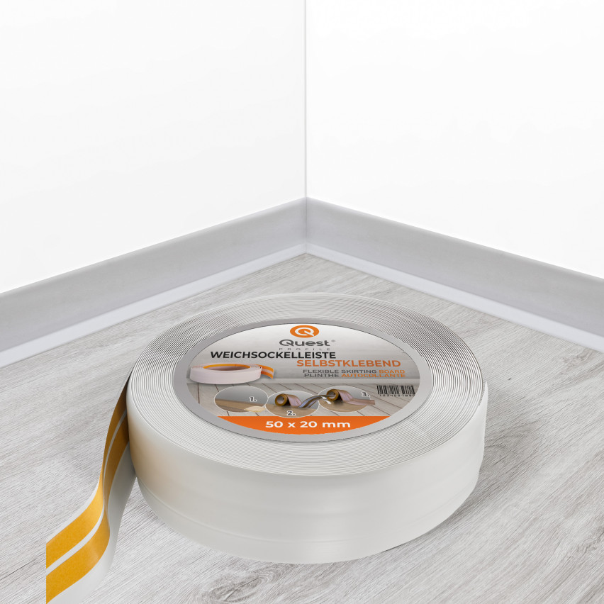 Golvlist självhäftande PVC 50x20 mm självhäftande flexibel golvlist, sockelbräda sockel, ljusgrå